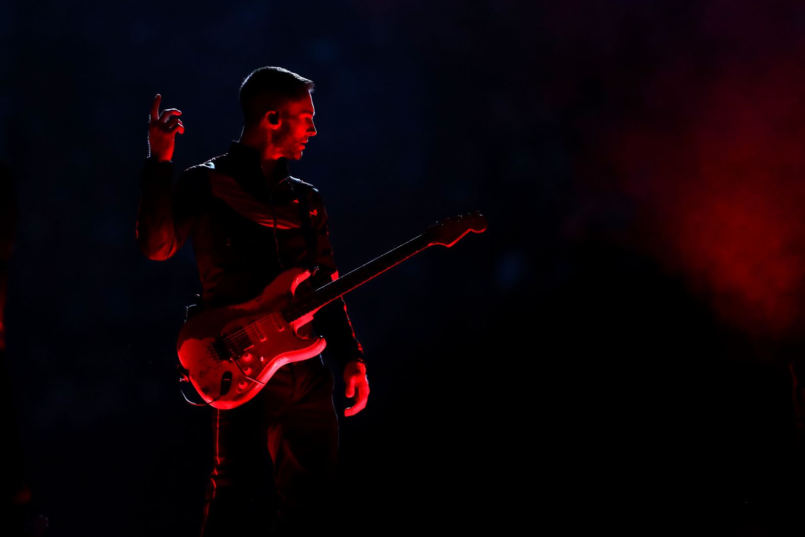 Levine opened the show with the Maroon 5 hit "Harder to Breathe."