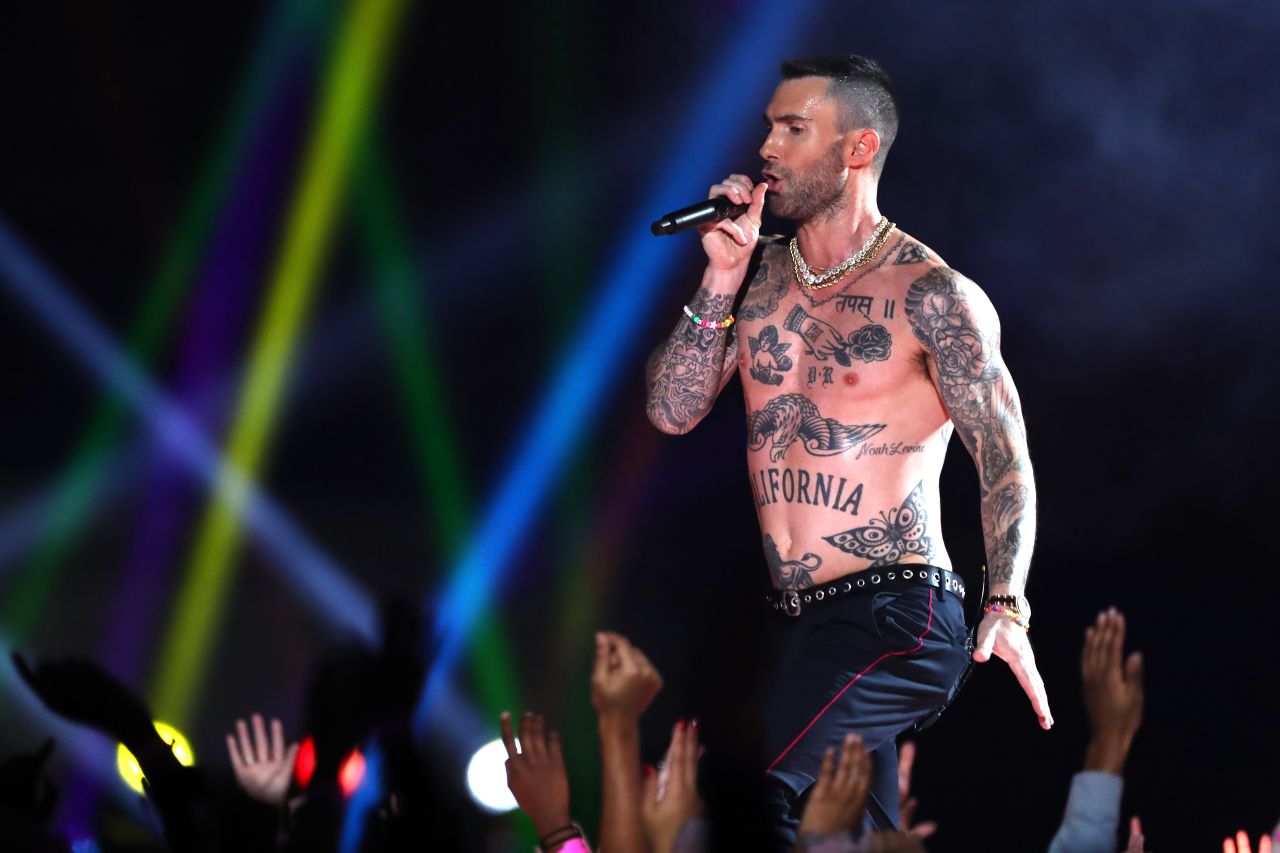 Levine went shirtless for his band's song "Moves Like Jagger."