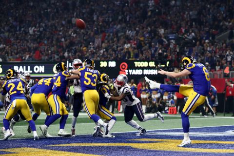 Rams punter Johnny Hekker was busy for much of the game as his team's offense continued to stall. In the third quarter, Hekker booted a Super Bowl-record punt of 65 yards.