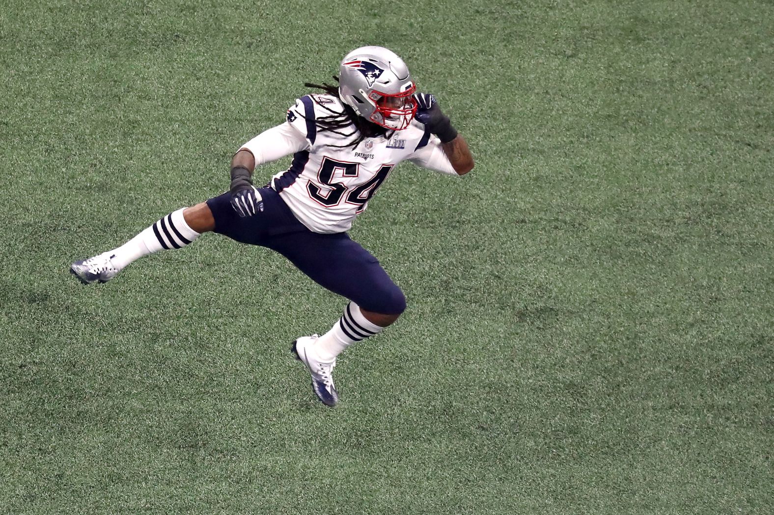 Patriots linebacker Dont'a Hightower celebrates a sack in the third quarter. It was his second of the game.