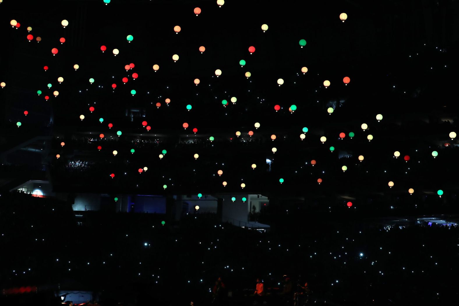 Drones fly around the stadium during the show.