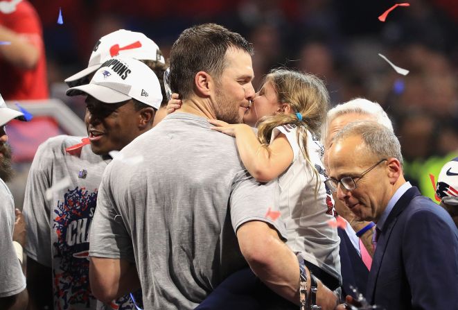 New England quarterback Tom Brady kisses his daughter, Vivian, after the Patriots won the Super Bowl on Sunday, February 3. In Brady's 18 NFL seasons, he's played in the Super Bowl nine times and won six of them. No player has won more. <a href="index.php?page=&url=http%3A%2F%2Fwww.cnn.com%2F2019%2F01%2F27%2Fsport%2Fgallery%2Fwhat-a-shot-sports-0127%2Findex.html" target="_blank">See 25 amazing sports photos from last week</a>