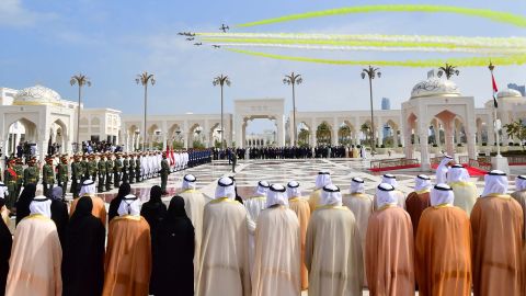 Planes fly over the presidential palace in Abu Dhabi on Monday. 