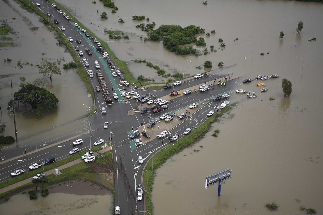 A general view of a blocked major intersection in the flooded Townsville suburb of Idalia on February 04, 2019 in Townsville, Australia.