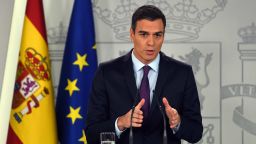 Spanish prime minister Pedro Sanchez makes an official statement on Venezuela, at La Moncloa palace in Madrid on February 4, 2019. - Spain today became the latest nation to recognise Venezuela's opposition chief Juan Guaido as interim leader after President Nicolas Maduro defiantly rejected an ultimatum by European countries to call snap elections. (Photo by PIERRE-PHILIPPE MARCOU / AFP)        (Photo credit should read PIERRE-PHILIPPE MARCOU/AFP/Getty Images)