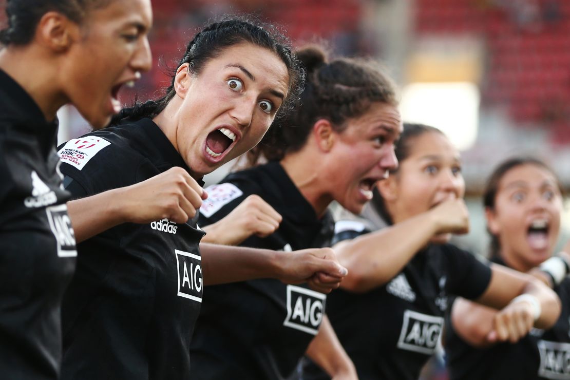 The Black Ferns perform the haka after beating Australia in New Zealand. 