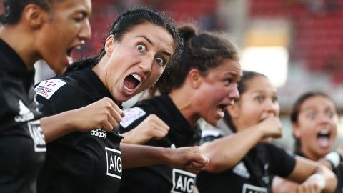 The Black Ferns perform the haka after defeating Australia in New Zealand. 