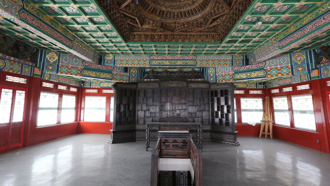 Inside the restored Fuwangge (Belvedere of Viewing Achievements).