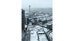 Sruthi Maddineni took this photo of snowy Seattle at about 10:30 a.m. PT on Monday from a 37th floor window.