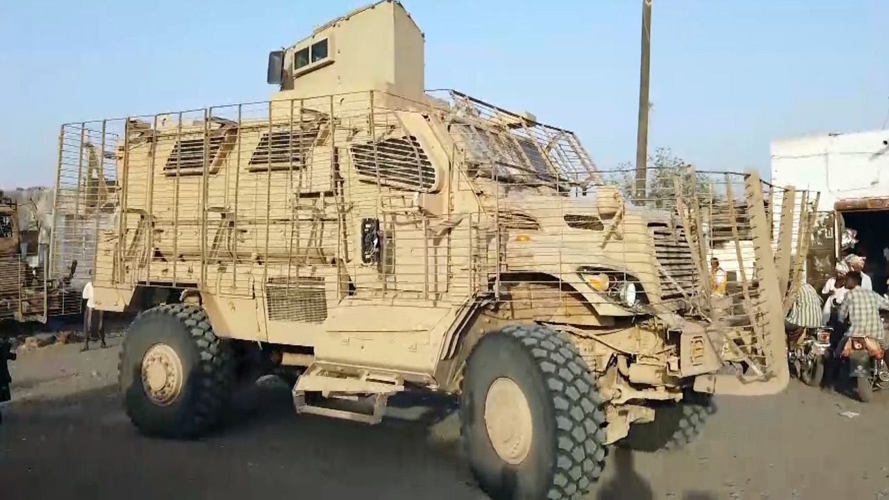 An American-made MRAP in the hands of the Giants Brigade militia in Yemen.