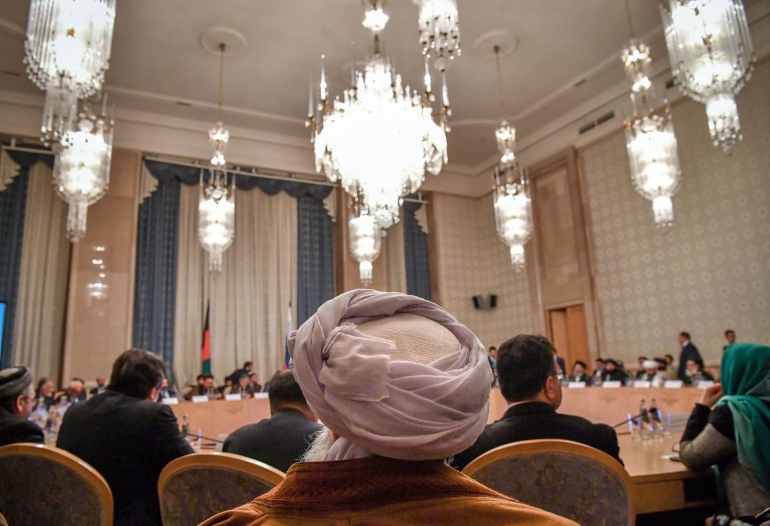 Participants attend the first of a two-day conference on Afghanistan at the President Hotel in Moscow on Tuesday.