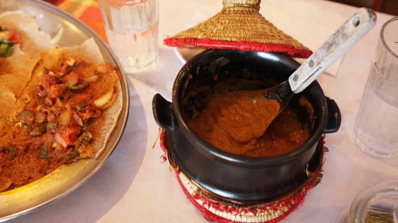 <strong>Shiro:</strong> Tegabino shiro is a type of purée made with heavily spiced legumes, flour, oil or butter and water brought to the boil, and then served bubbling at the table in a miniature clay pot. 