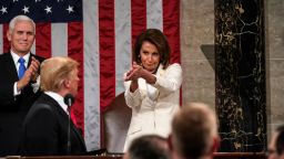 WASHINGTON, DC - FEBRUARY 5: Speaker Nancy Pelosi and Vice President Mike Pence applaud U.S. President Donald Trump at the State of the Union address in the chamber of the U.S. House of Representatives at the U.S. Capitol Building on February 5, 2019 in Washington, DC. President Trump's second State of the Union address was postponed one week due to the partial government shutdown. (Photo by Doug Mills-Pool/Getty Images)