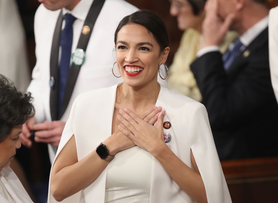 U.S. Rep. Alexandria Ocasio-Cortez greets fellow lawmakers ahead of the State of the Union address in the chamber of the U.S. House of Representatives on February 5, 2019 in Washington, DC. 