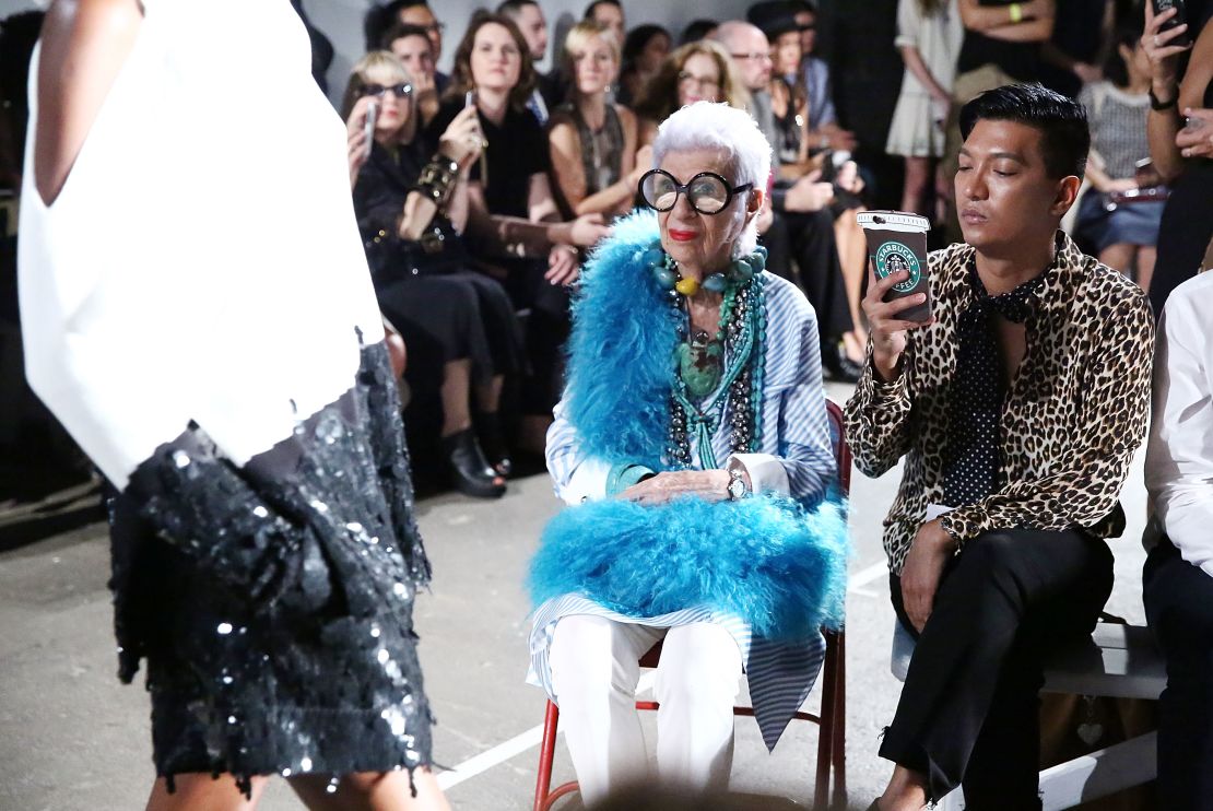 Iris Apfel and blogger BryanBoy attend front row at Monse in September 2016.