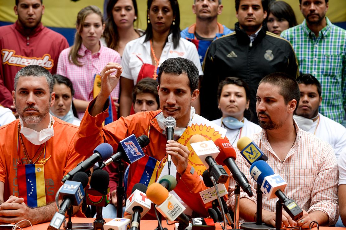 Guaido at a press conference in 2015.