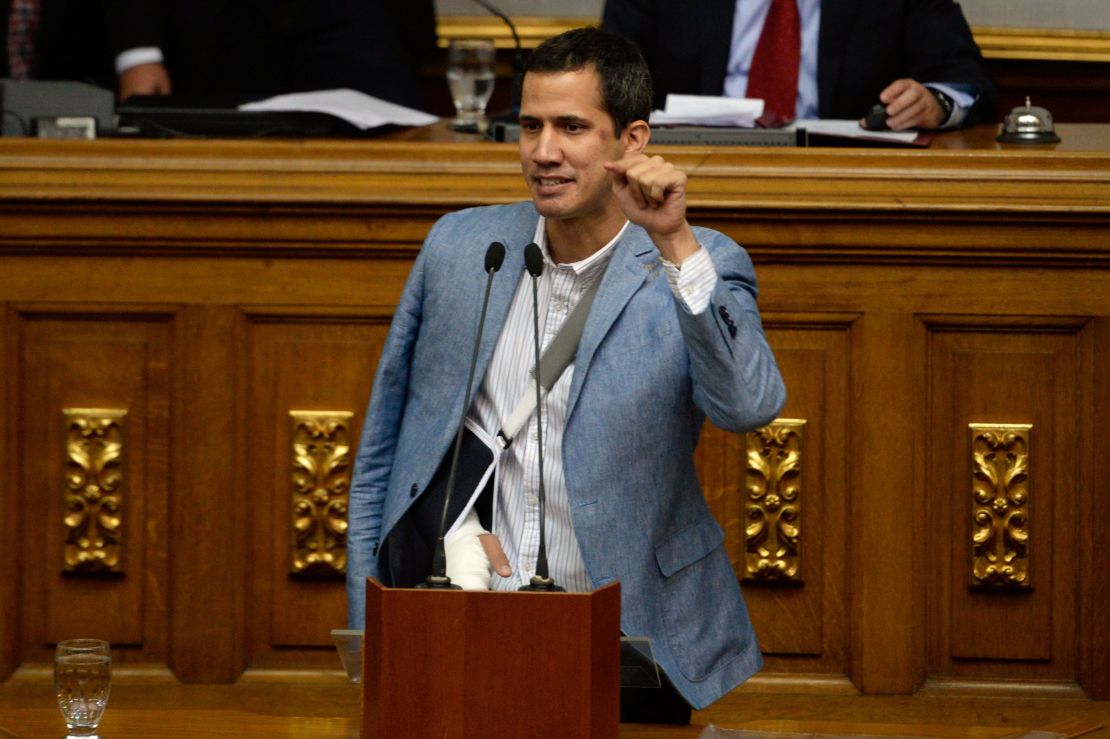 Guaido at the National Assembly in Caracas in 2017, after clashes with police during a demonstration.