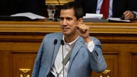 Guaido at the National Assembly in Caracas in 2017, after clashes with police during a demonstration.