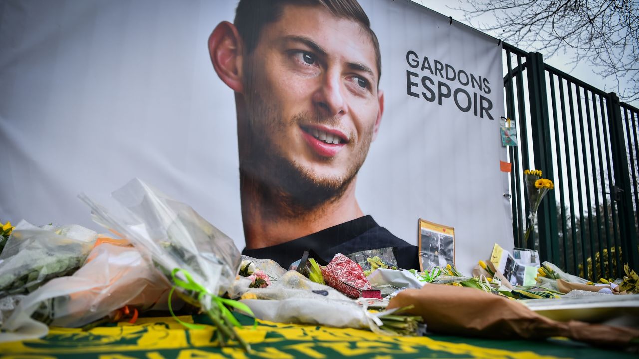 Flowers are laid outside of Nantes' training complex in memory of Emiliano Sala.