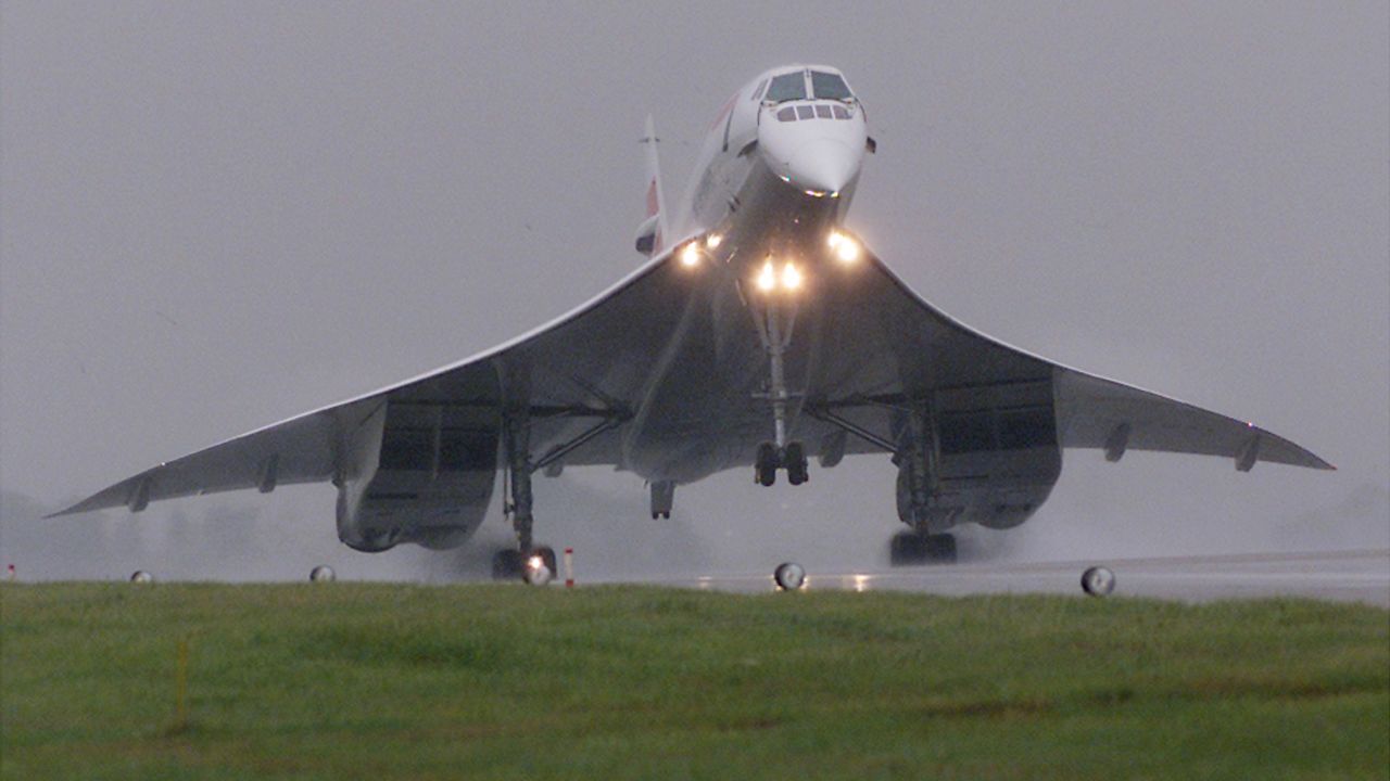 The Concorde, shown here with its nose in lowered position, has been grounded for over 15 years. 