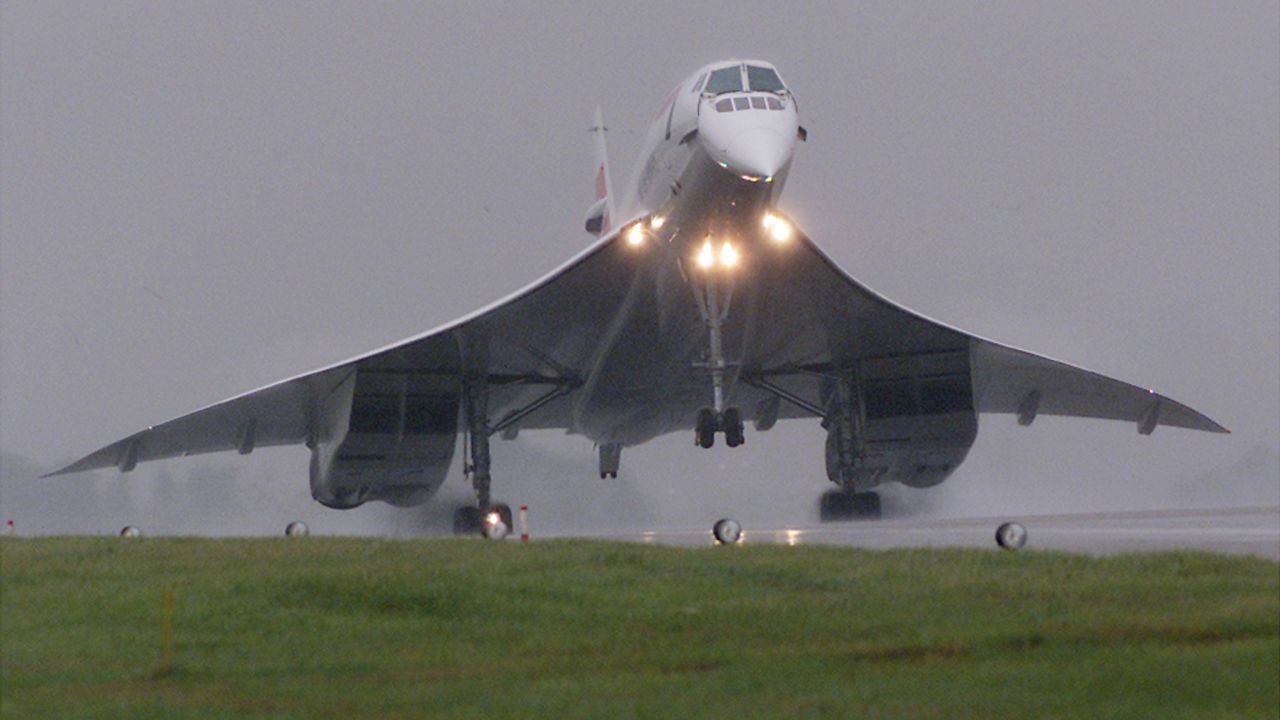 The Concorde, shown here with its nose in lowered position, has been grounded for over 15 years.