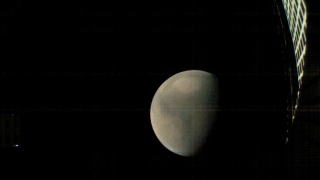 MarCO-B took this image as it approached Mars just before NASA's InSight spacecraft landed.