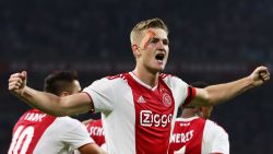 AMSTERDAM, NETHERLANDS - AUGUST 14:  Matthijs de Ligt of Ajax celebrates scoring his teams second goal of the game during the UEFA Champions League third round qualifying match between Ajax and Royal Standard de Liege at Johan Cruyff Arena on August 14, 2018 in Amsterdam, Netherlands.  (Photo by Dean Mouhtaropoulos/Getty Images)