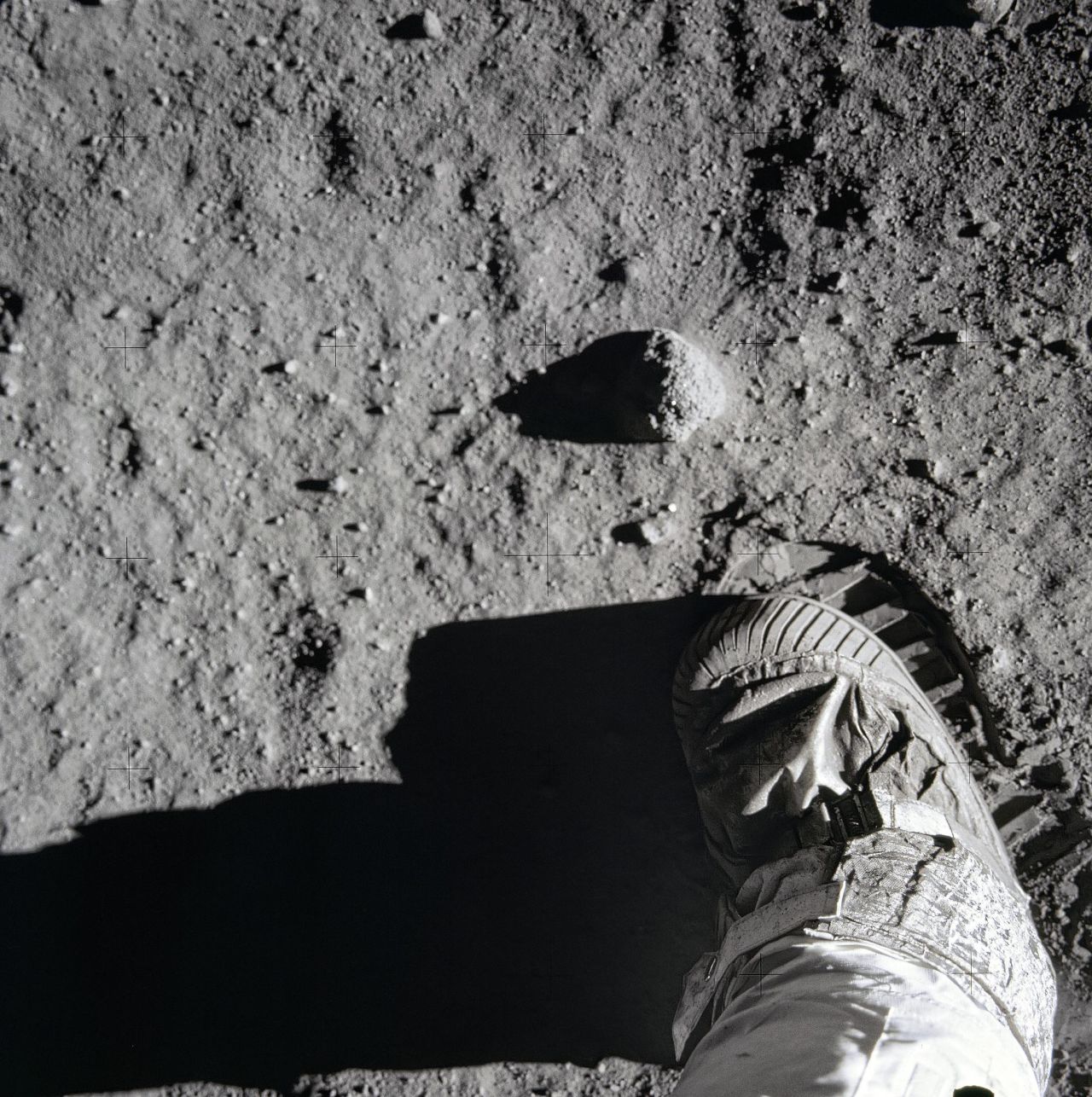 Buzz Aldrin's foot on the moon. It's likely that the footprint is still intact, because the moon has no atmosphere or rain to erode it.  