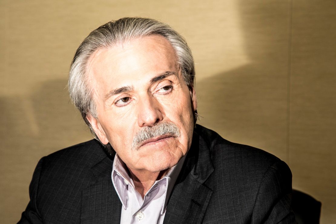 David J. Pecker, Chairman and CEO of American Media, publisher of National Enquirer, Star, Sun, Weekly World News, Globe, Men's Fitness, Muscle and Fitness, Flex, Fit Pregnancy and Shape, at the company's headquarters in lower Manhattan, New York, June 2017. Pecker used his media empire to support Donald Trump's bid for the presidency.