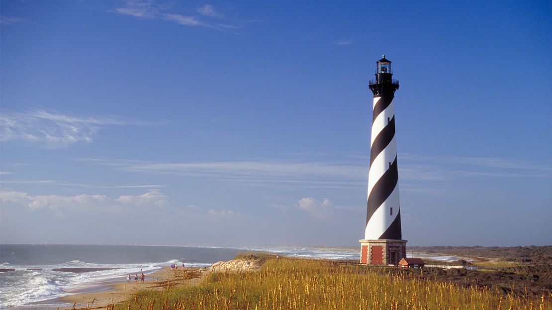 The Cape Hatteras lighthouse measures 210 feet tall.