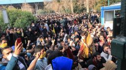 Iranian students protest at the University of Tehran during a demonstration driven by anger over economic problems, in the capital Tehran on December 30, 2017.
Students protested in a third day of demonstrations, videos on social media showed, but were outnumbered by counter-demonstrators.  / AFP PHOTO / STR        (Photo credit should read STR/AFP/Getty Images)