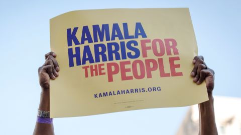 An attendee holds a placard as Senator Kamala Harris, a Democrat from California, not pictured, speaks during an event to launch presidential campaign in Oakland, California, U.S., on Sunday, Jan. 27, 2019.