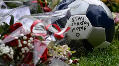 Tributes placed near the hospital where Abdelhak Nouri received treatments.