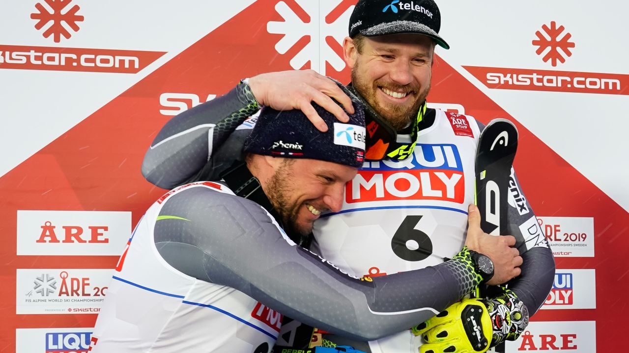 Svindal and Jansrud celebrate a Norwegian one-two