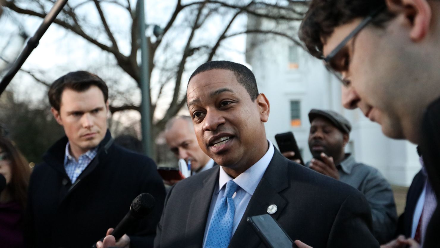 Virginia Lieutenant Governor Justin Fairfax addresses the media about a sexual assault allegation from 2004 outside of the Capitol in dowtown Richmond, Virginia, February 4, 2019.