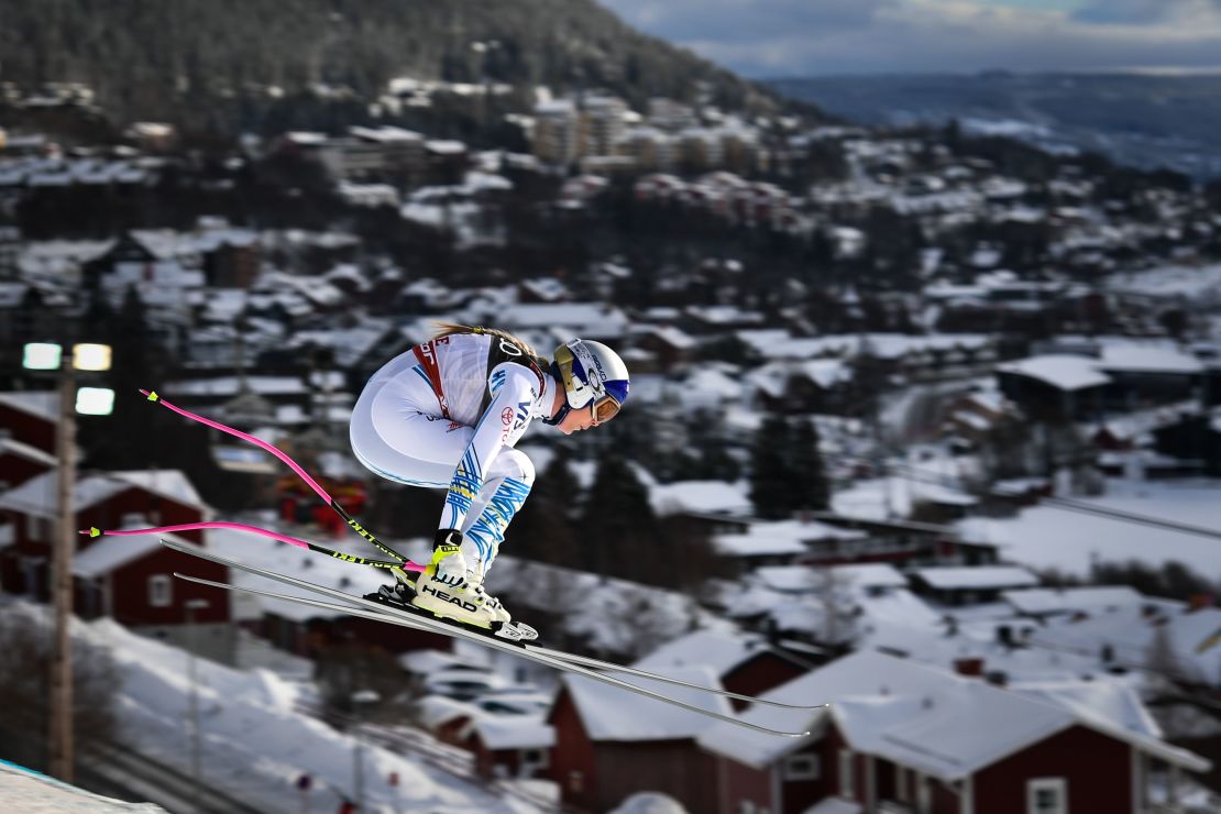 Vonn in full flight during the downhill in Are. 