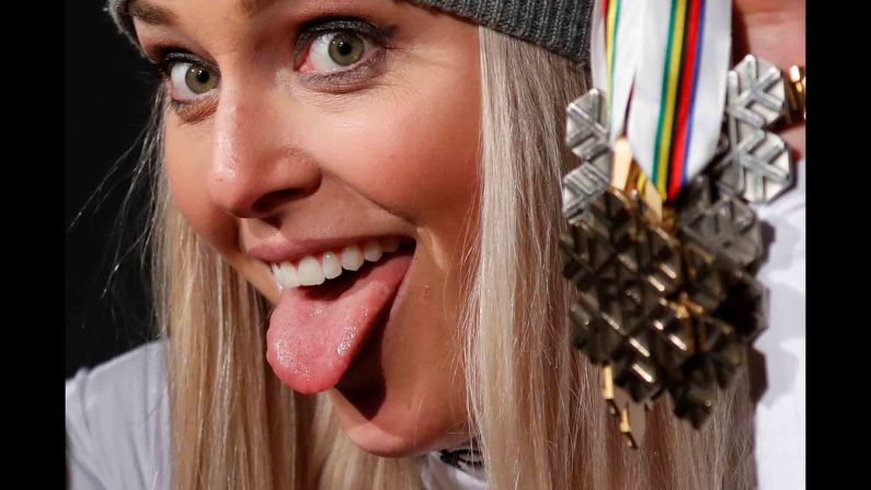 American skier Lindsey Vonn celebrates with the bronze medal <a href="index.php?page=&url=https%3A%2F%2Fwww.cnn.com%2F2019%2F02%2F10%2Fsport%2Flindsey-vonn-final-race-downhill-world-championships-are-spt-intl%2Findex.html" target="_blank">she won at the World Championships</a> on Sunday, February 10. The downhill race was the last of <a href="index.php?page=&url=http%3A%2F%2Fwww.cnn.com%2F2019%2F02%2F01%2Fsport%2Fgallery%2Flindsey-vonn%2Findex.html" target="_blank">her illustrious career.</a>