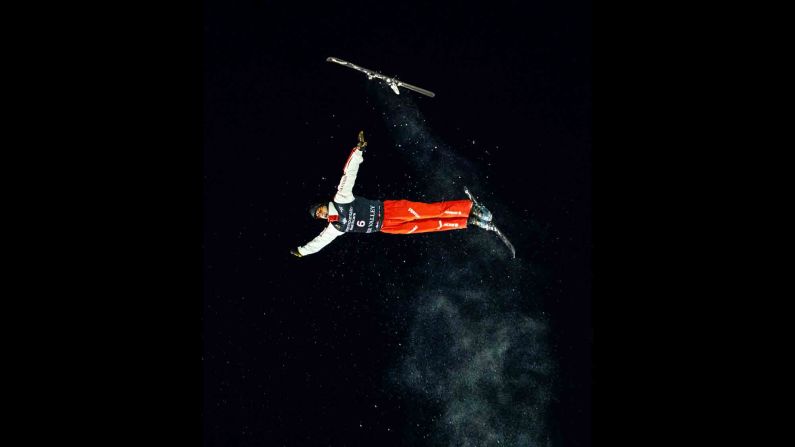 Switzerland's Pirmin Werner loses a ski during an aerials training jump in Park City, Utah, on Wednesday, February 6.