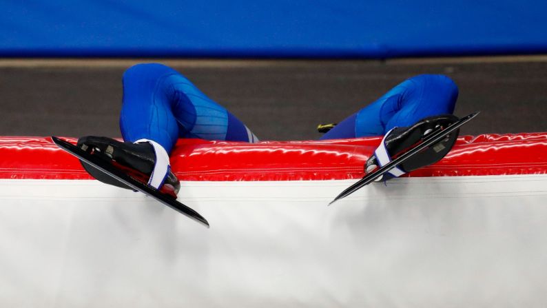 South Korean speedskater Chung Jae-won catches his breath after winning bronze in the mass-start race at the World Single Distance Championships on Sunday, February 10.