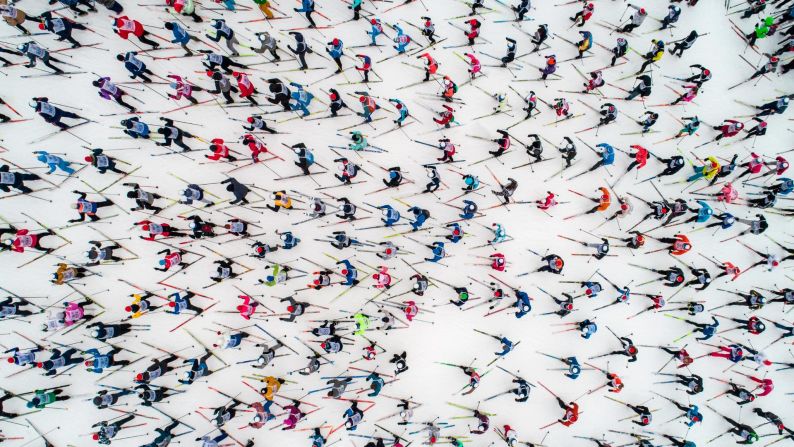 Skiers start the annual Ski Track of Russia just outside of Moscow on Saturday, February 9. About 20,000 amateurs competed in the event.