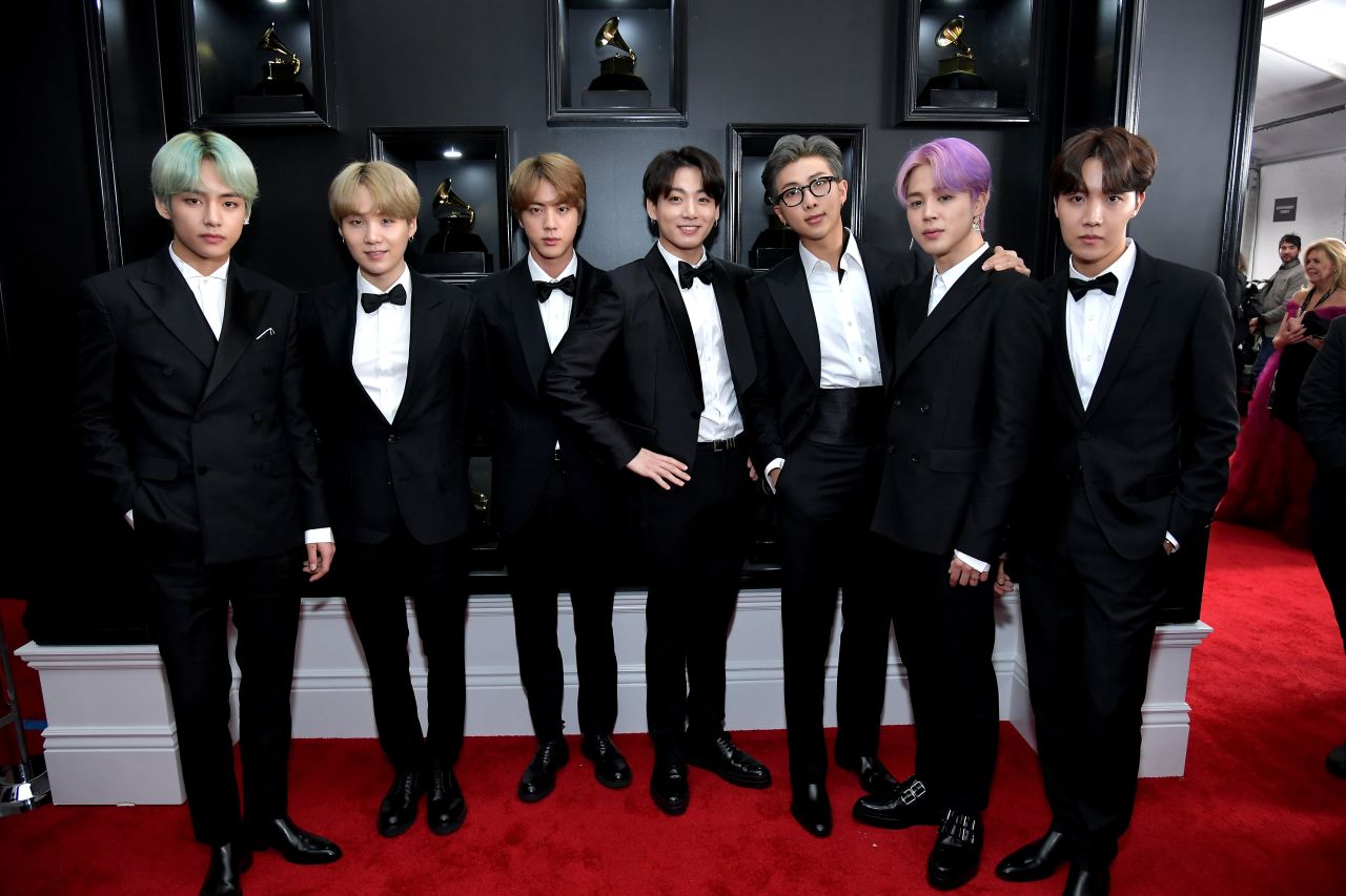 K-pop stars BTS represented South Korean designers at the Grammys, appearing in outfits by Jaybaek Couture and designer Kim Seo Ryong.