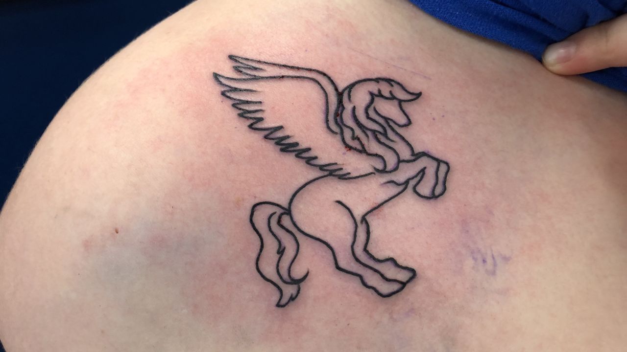 Haley, 19, who does not want to share her last name because of safety concerns, was raped at age 4. At Sunflower House, children who have been abused are seen for therapy and questioned by police. She received a toy to ease her nerves and has looked to her stuffed pink Pegasus for comfort. "I decided to get a tattoo of a Pegasus to remind me that I carry my own strength and that even as my original toy gets older and torn that I still have everything I need within me," she wrote in an email.<br /><br />Haley knows how widespread sexual assault is, but actually knowing someone personally "helped me feel better about my own," she shared. She wants to be that person to someone else, so she is open about her story. Haley has also posted on social media about her assault,  "in hopes that someone who is afraid to share their story from shame or guilt or they just don't want to admit it happened, I want to show them that I have been there and I have been able to make it to the 'other side'." 