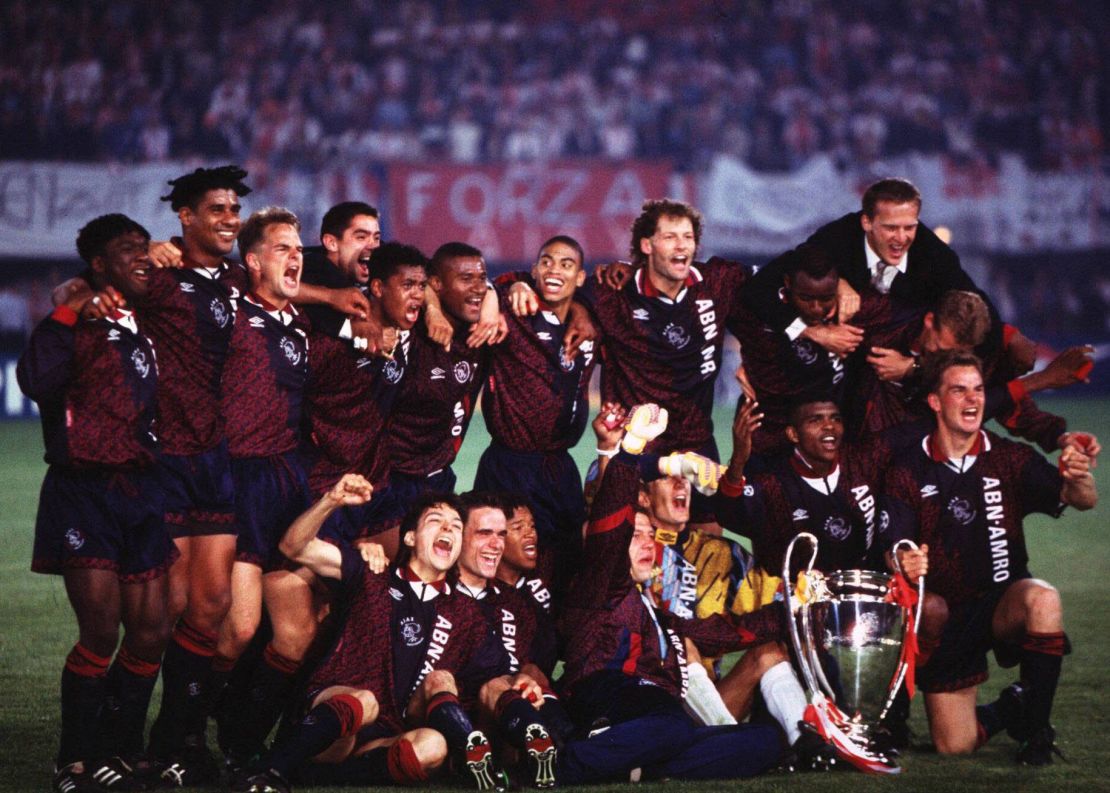 Ajax celebrate winning the UEFA Champions League in 1995.