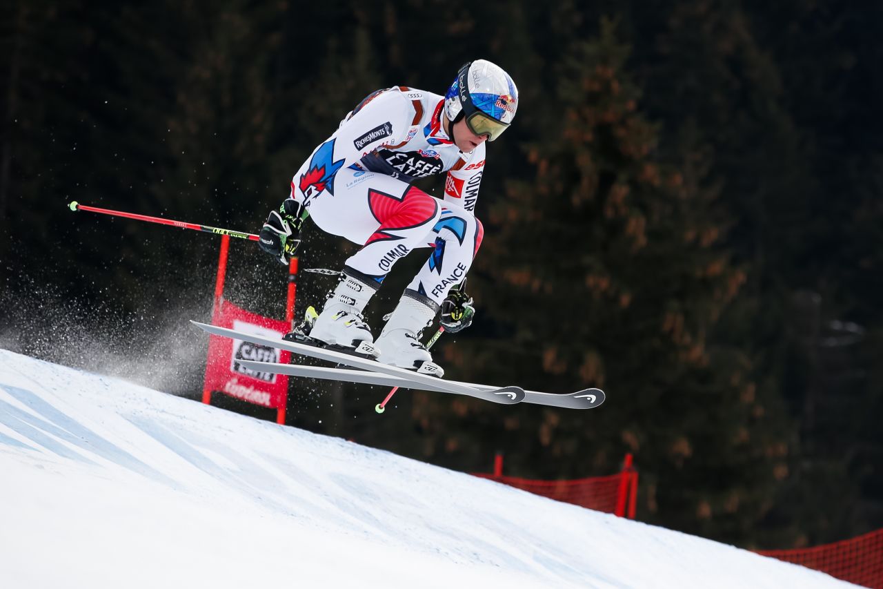 France's Alexis Pinturault searches for speed en route to a third-placed finish in Alta Badia, Italy.<br />