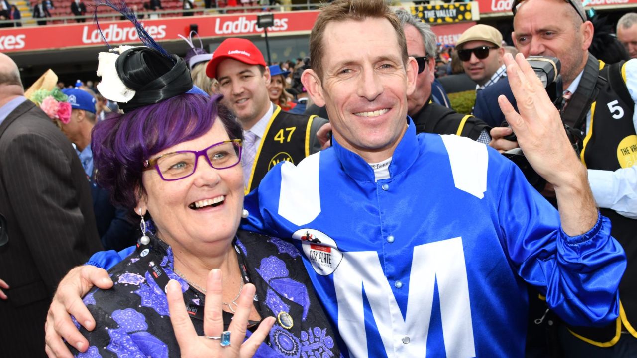 Owner Debbie Kepitis alongside Winx's jockey Hugh Bowman.