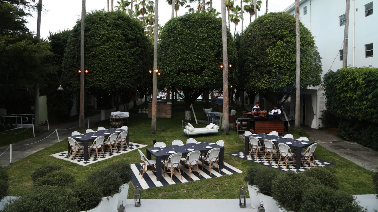 <strong>The Delano:</strong> The playful backyard with oversized chess piece sculptures and a long, palm-lined pool is arguably the Delano's biggest draw.