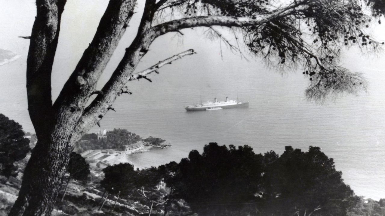 White Star Line's Homeric moored off Villefranche. Homeric was operated by the shipping company from 1922 to 1935.