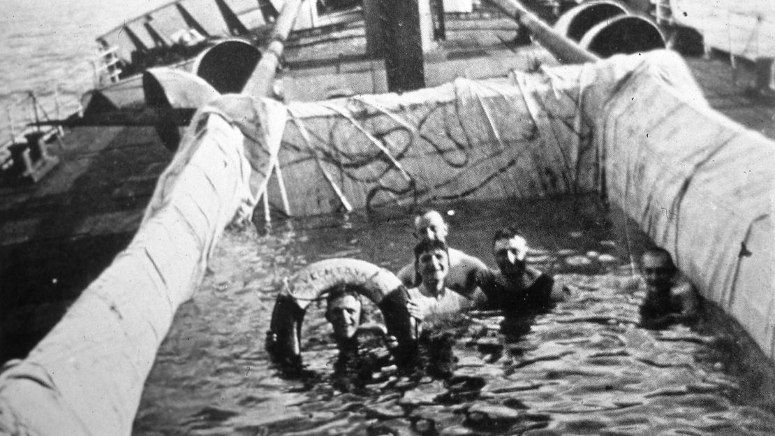 There were no fitted swimming pools on the vessels until the 1930s -- so passengers found alternatives.