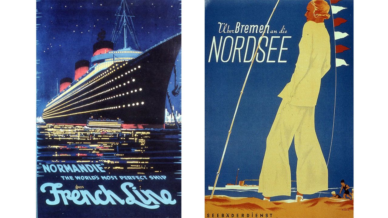 Vintage posters in the book capture the romance of cruise travel.