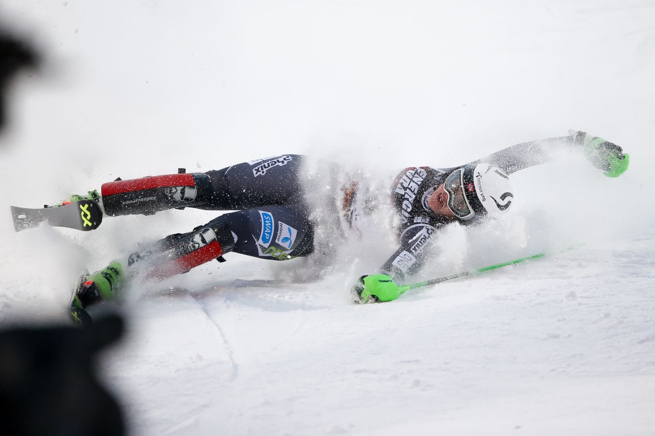 Norway's Mina Fuerst Holtmann crashes out in Zagreb's women's slalom.